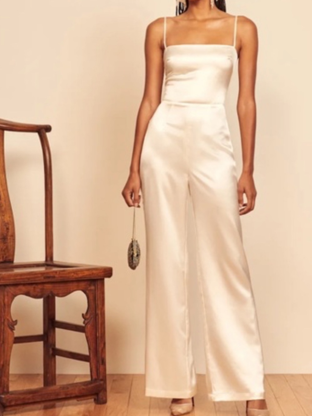 Reformation Silk Ivory, Wide-Leg Jumpsuit, Size 12, Mild Imperperfections